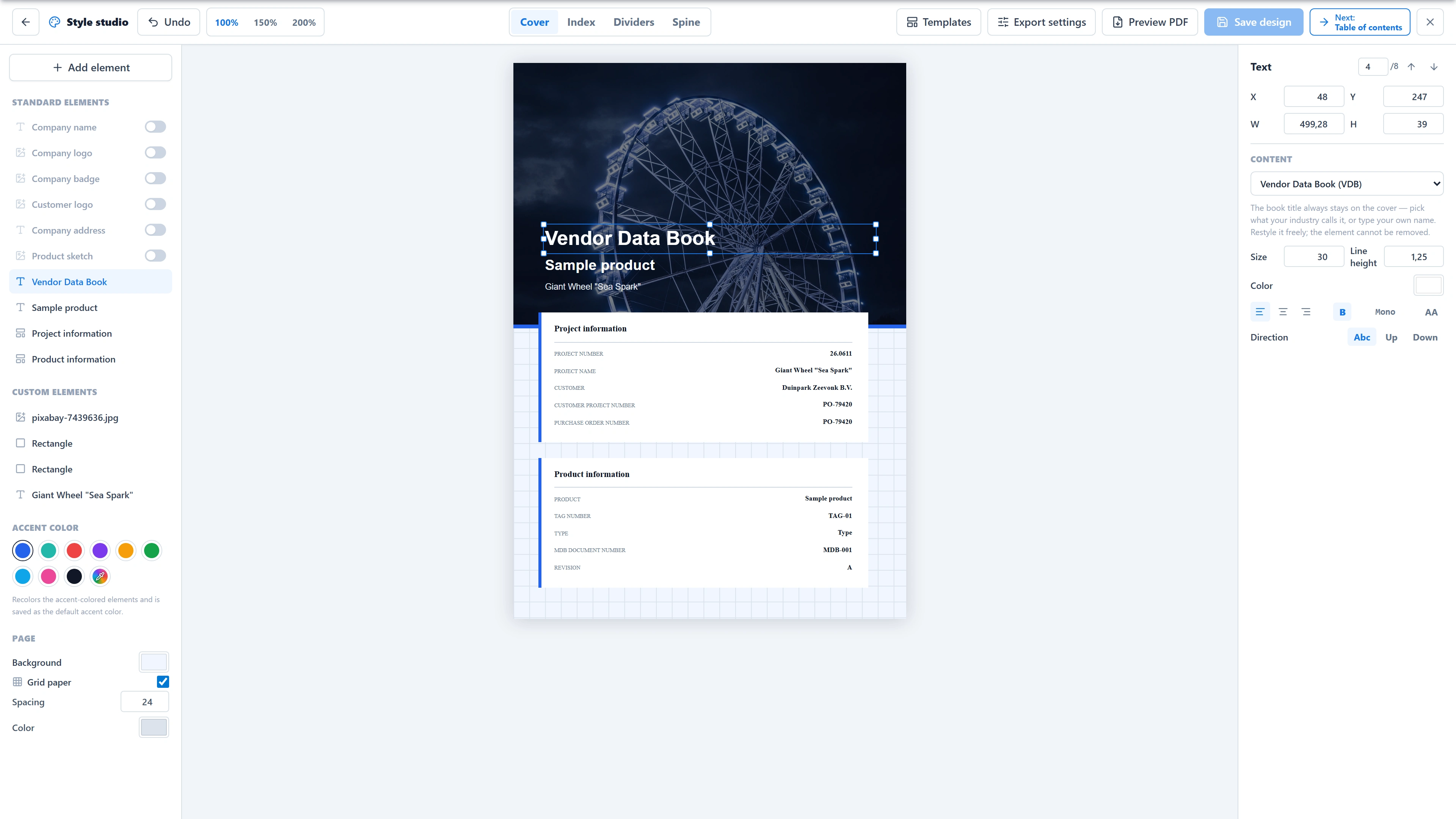 Explore the Sea Spark Style Studio: cover layout, design elements, colors and typography in the actual app