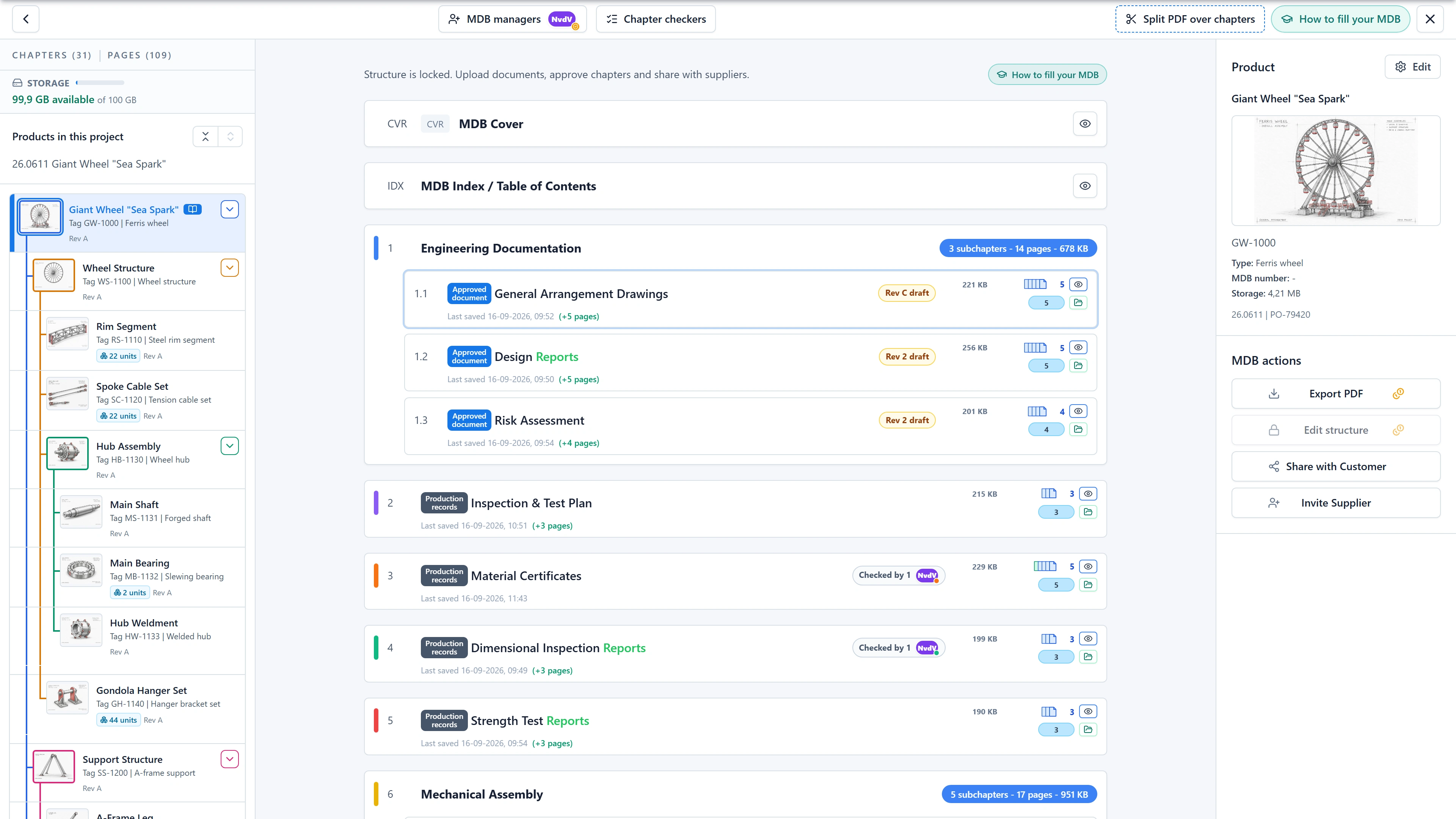 Explore the Sea Spark MDB workspace with independently scrollable product tree and document chapters