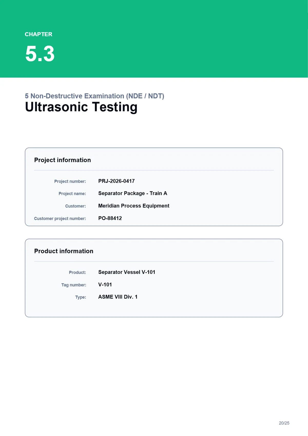 Chapter divider sheet for 5.3 Ultrasonic Testing